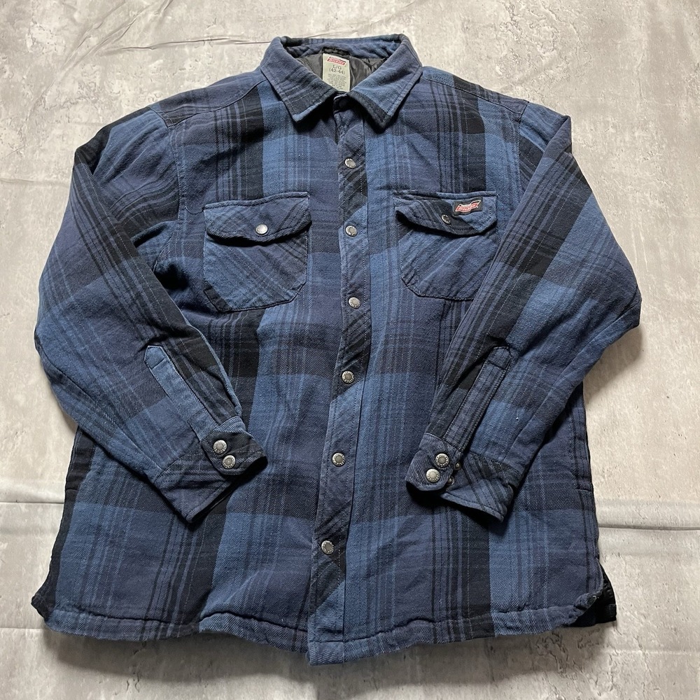 Dickies Flannel Hoodie Polly Lined Full Button Jacket Mens Size Large 42/44
